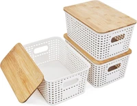 3 StüCke Aufbewahrungsbox Mit Bambus Deckel Bad 5L Korb Plastikbox Weiß 25X18X10