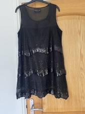 LADIES MAGGIE & ME BLACK SHORT SEQUIN DRESS /TUNIC SIZE LARGE FULLY LINED LOVELY