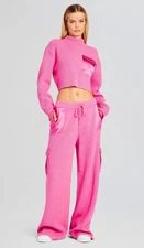 Ser.O.Ya Women's Ribbed Knit Pants Wide Leg Pink Women’s Size Large Seroya