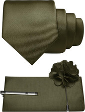 Formal Necktie Solid Color Tie and Pocket Square with Tie Clip Lapel Pin Sets fo