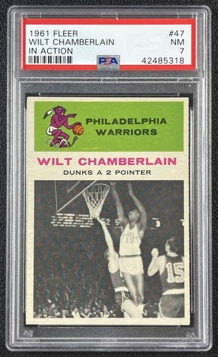 WILT CHAMBERLAIN PSA 7 1961-62 FLEER #47 IN ACTION ROOKIE CARD RC NEAR MINT