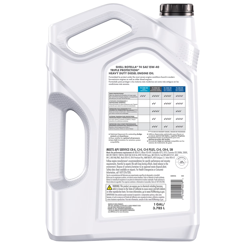 Shell Rotella T4 Triple Protection 15W-40 Diesel Engine Oil, 1 Gallon ...