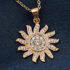 2Ct Round Cut Real Moissanite Women's Sun Charm Pendant 14K Yellow Gold Plated