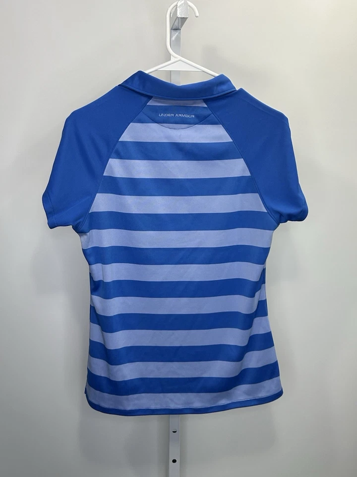 Camisa polo Under Armor Heat Gear a rayas azules para niños, talla M. 1B Foto 2 de 4