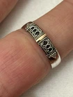 Vtg Victorian 925 Sterling Silver 18k Gold Filigree Floral Band Ring Sz9.5, 1.8g