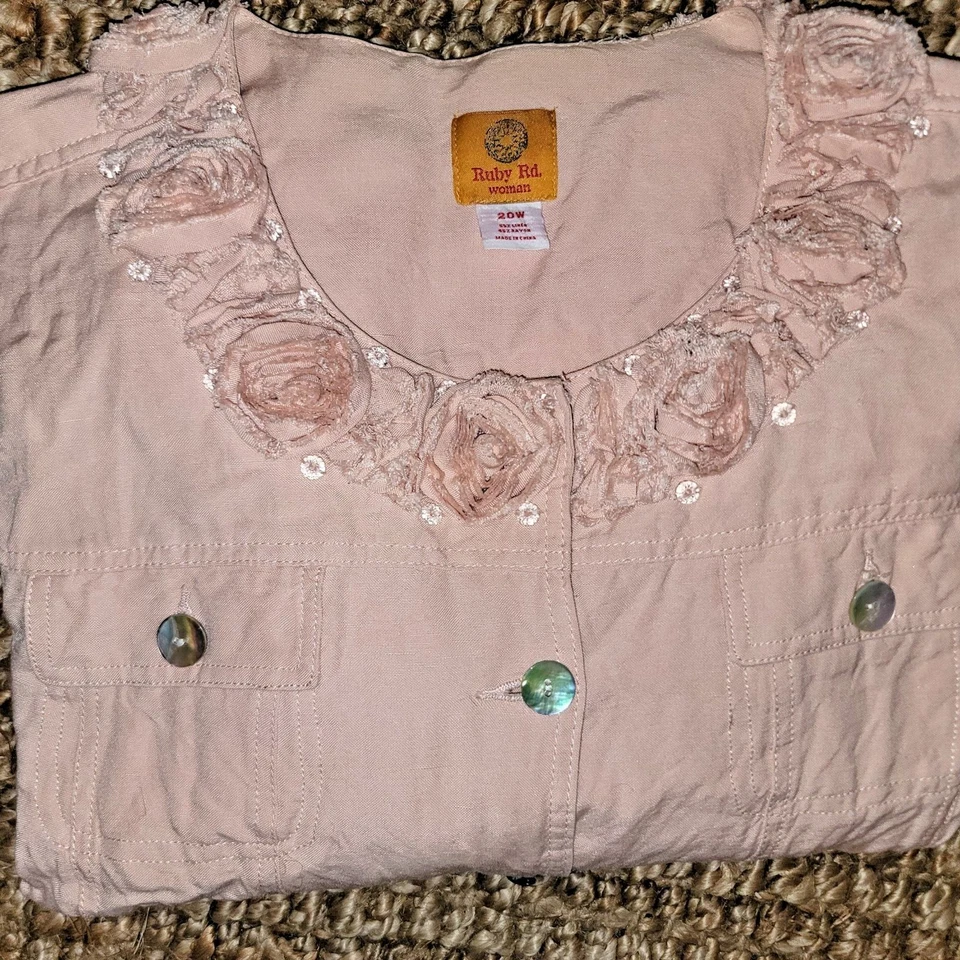 Chaqueta Ruby Rd Mujer 20W Rosa Melocotón Rosa Adornada Cuello Blazer Lino Faircore Foto 2 de 4