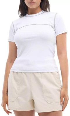 $65 Halfdays Women' Mollie Performance Short Sleeve T-Shirt White Stretch Small 