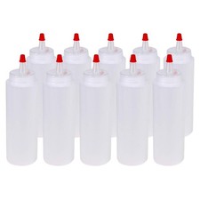 10 Pack 8 Ounce Plastic Squeeze Bottles Red Tip Caps Food Crafts Art Multi Use