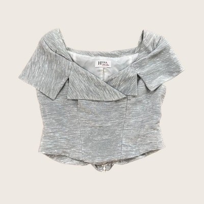 HERA STUDIO silver blue 90s tailored bodice sculpted metallic top size 12 glam