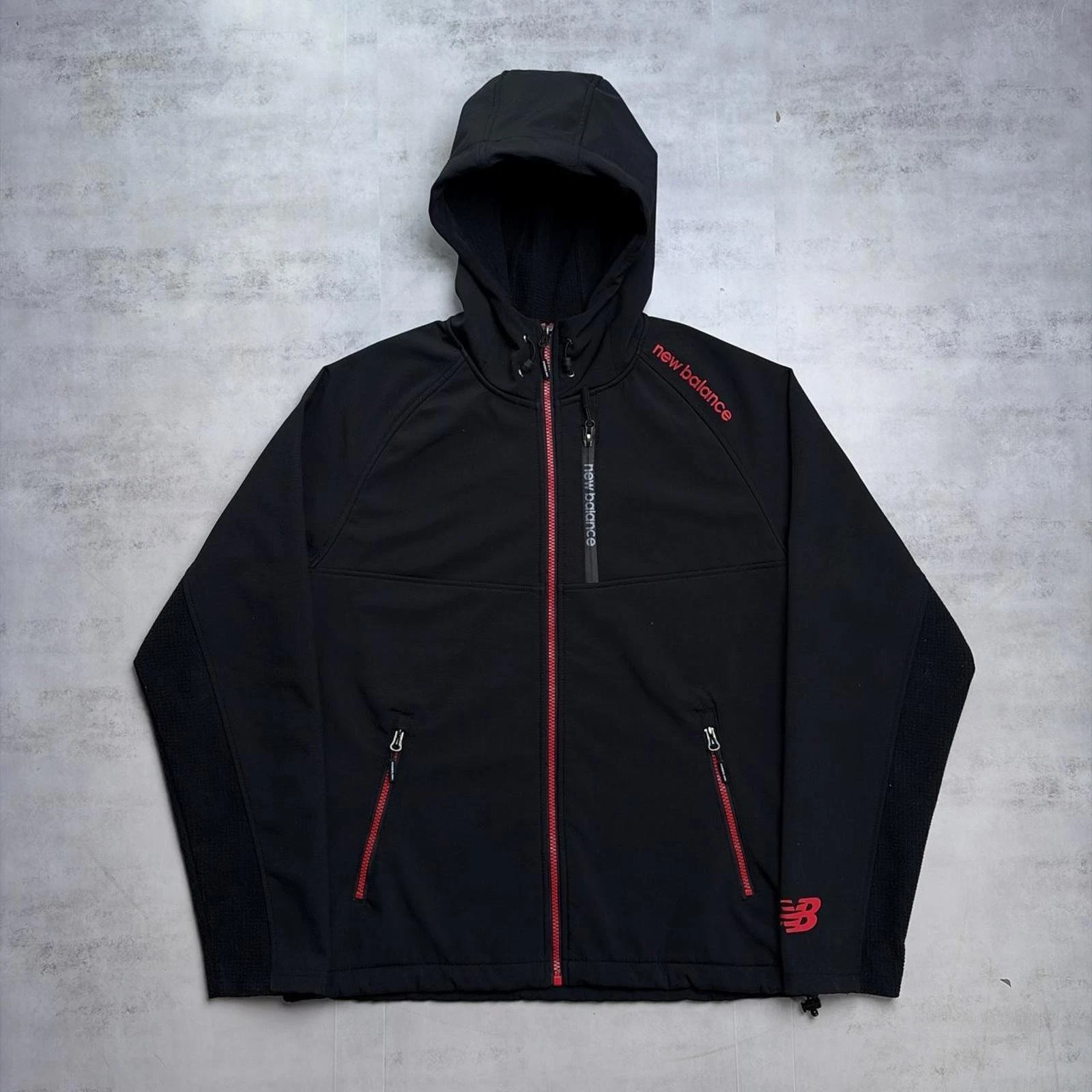 Y2K Black New Balance Softshell Hooded Fleece Lined Jacket