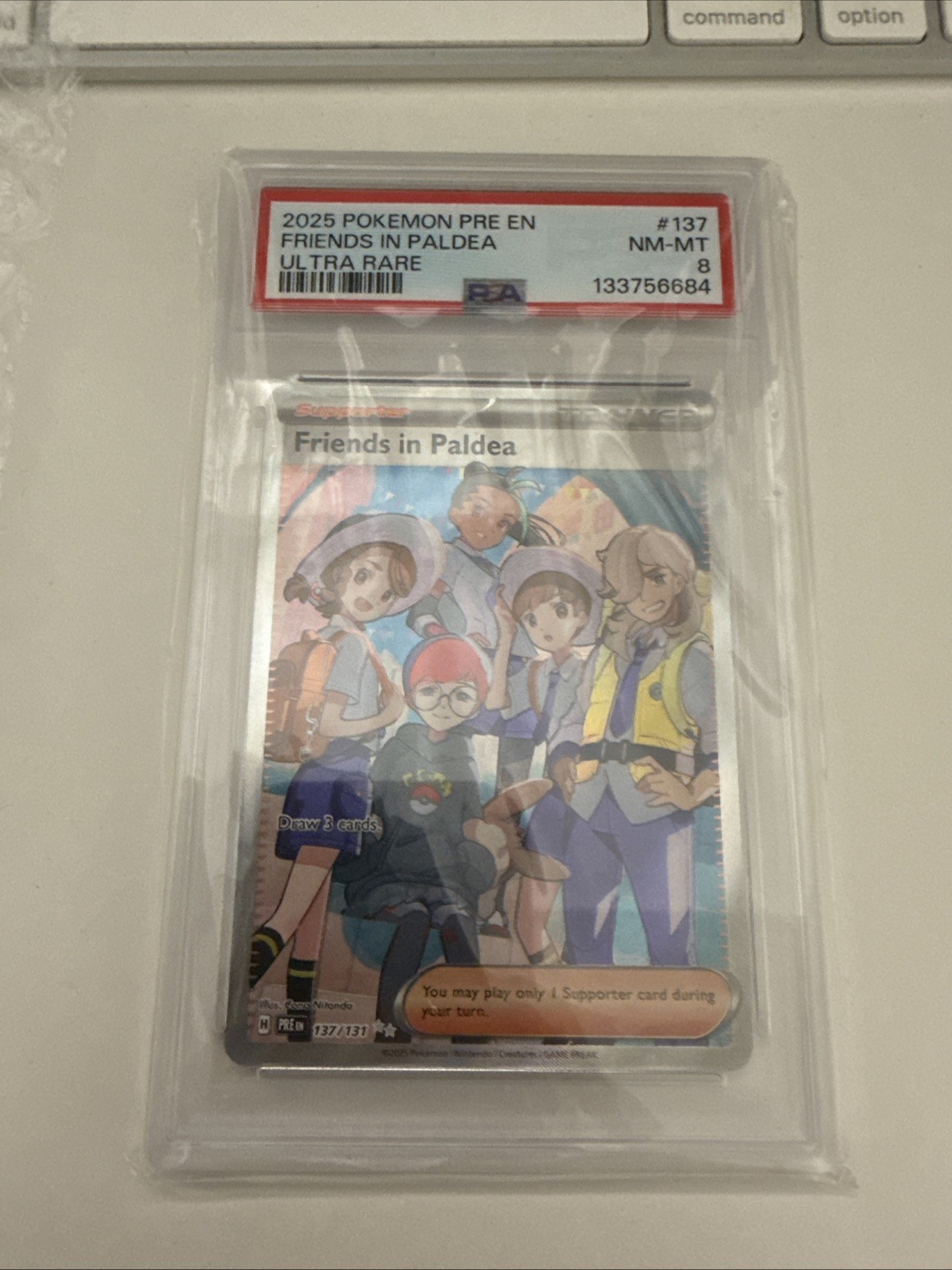 2025 POKEMON PRE EN-PRISMATIC EVOLUTIONS ULTRA RARE #137 FRIENDS IN PALDEA PSA 8