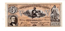 CONFEDERATO STATI UNITI AMERICANI USA banconota da 5 dollari 1862 FACSIMILE F...