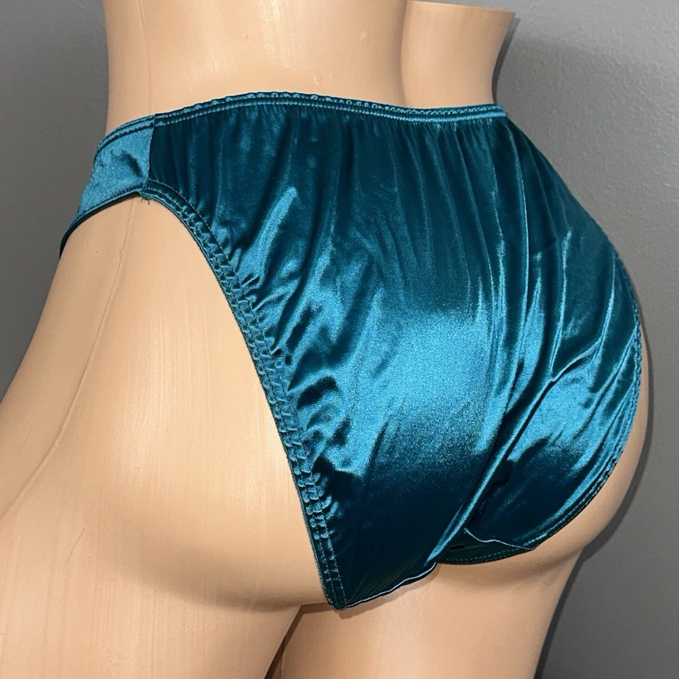 Bragas vintage Victoria’s Secret segunda piel satinadas corte alto aleteadas pequeñas verde azulado Foto 2 de 4