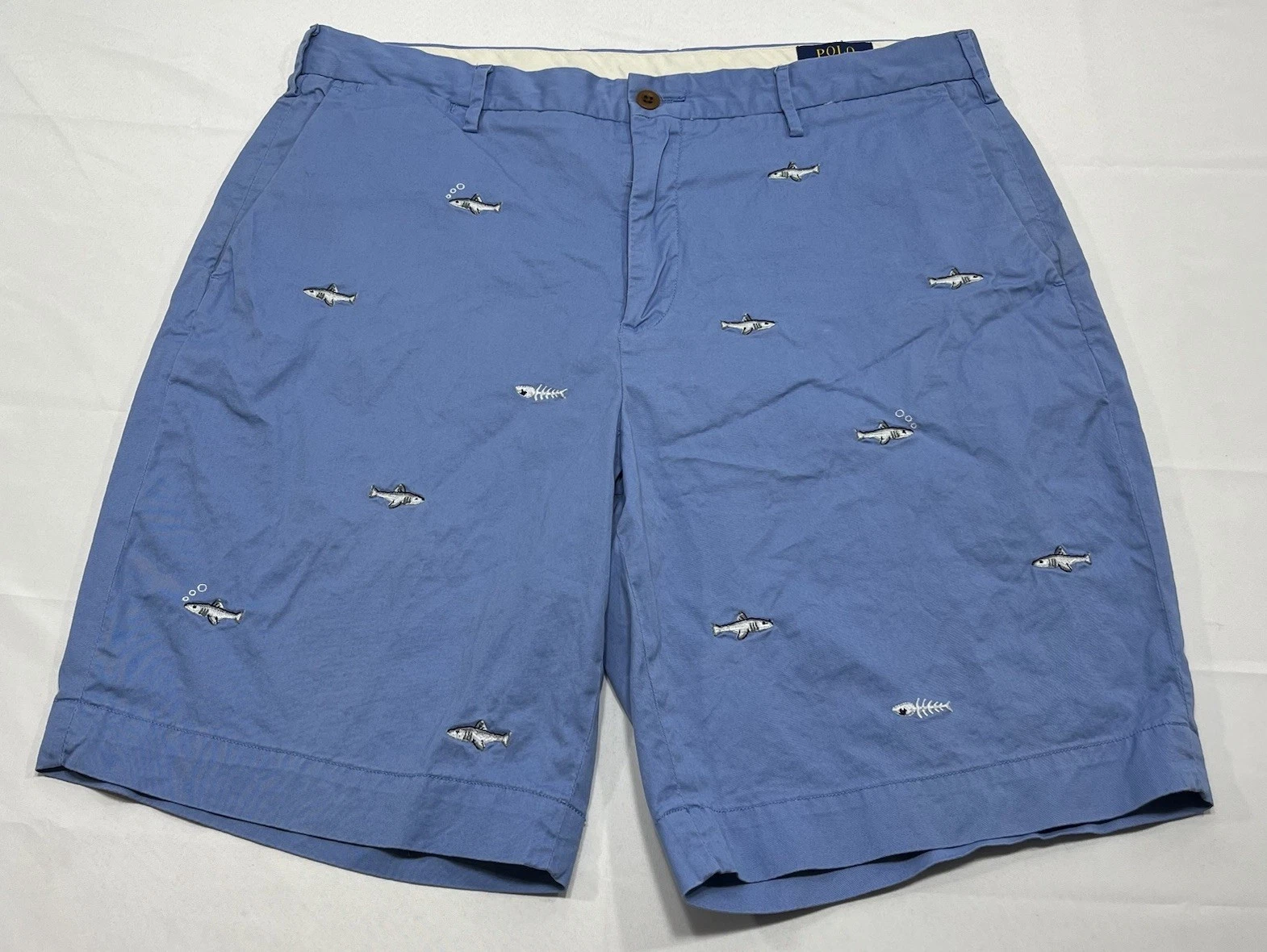 Polo Ralph Lauren Shorts Mens 35 Blue All Over Shark Fish Stretch Classic Chino