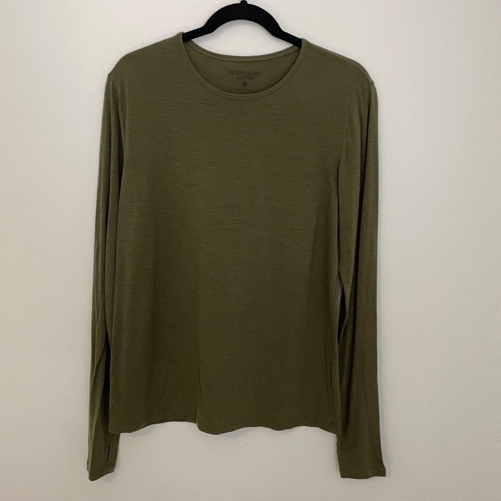 Outerknown Active Wool Blend Long Sleeve Base Layer Shirt Mens Medium Top Green