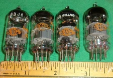 4-Amperex 6DJ8 ECC88 Orange Globe Holland Tested Good+ Halo Getters! Chrome Tops