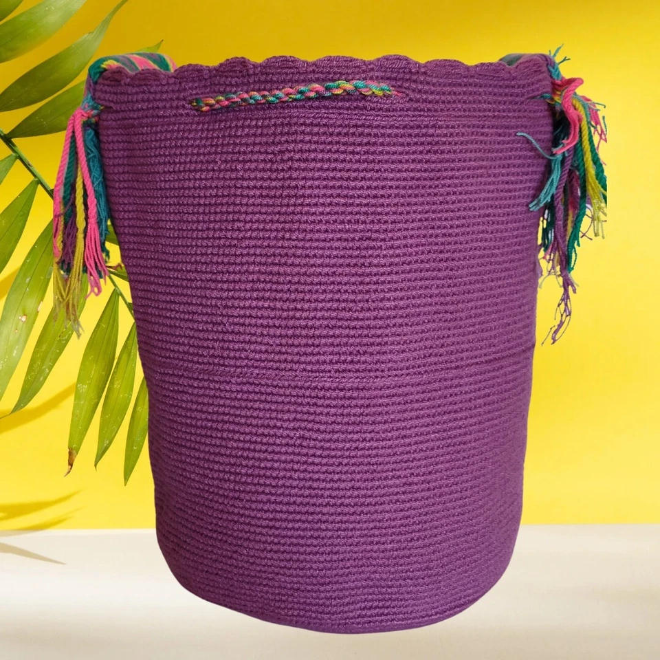 Auténtico Bolso Colombiano 100% Wayuu Mochila Tamaño Grande Unicolor + Regalo Foto 3 de 4