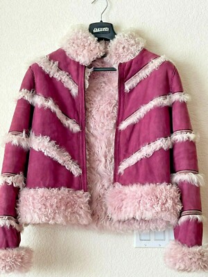 Giuliana Teso Shearling Cropped Jacket Purpule Eur 46/ US M- L