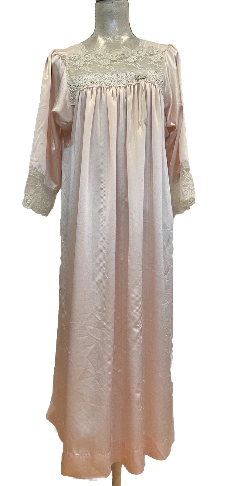 Camicia da notte vintage Christian Dior taglia grande rosa lingerie pizzo setoso alcuni difetti