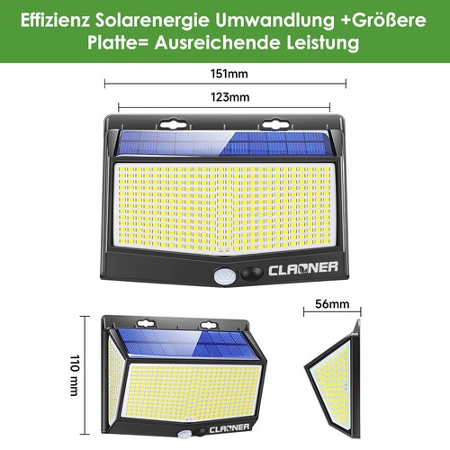 4x Solarlampen mit Bewegungsmelder 468LED Aussen Solarleuchten 3Modi Wandleuchte - Bild 6 von 8