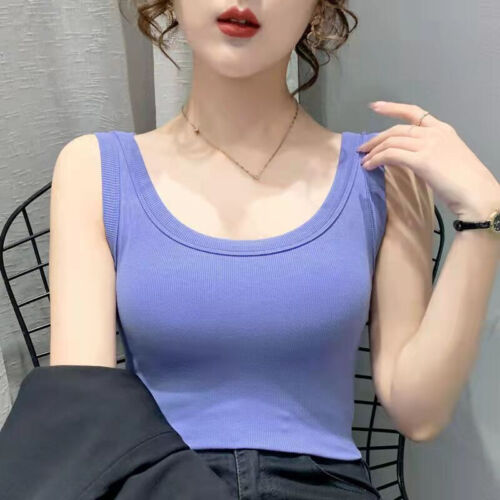 Damen Uni Camisole Gerippt Tank Top Slim Fit Stretch Ärmellos Unterhemd Sexy - Bild 15 von 47