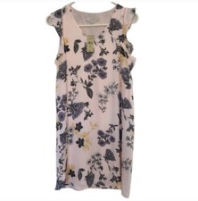 Loft Womens Size XSP Pink Grey Yellow White Floral Flutter Sleeves Shift Dress