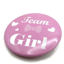 Gender Reveal Party Pinback Button "Team Girl" Pink Bow Hearts Baby Shower Favor