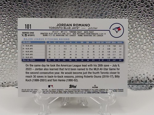 2024 Topps Montgomery Club Complete Set Foil Jordan Romano #101 Toronto Blue - Picture 2 of 2