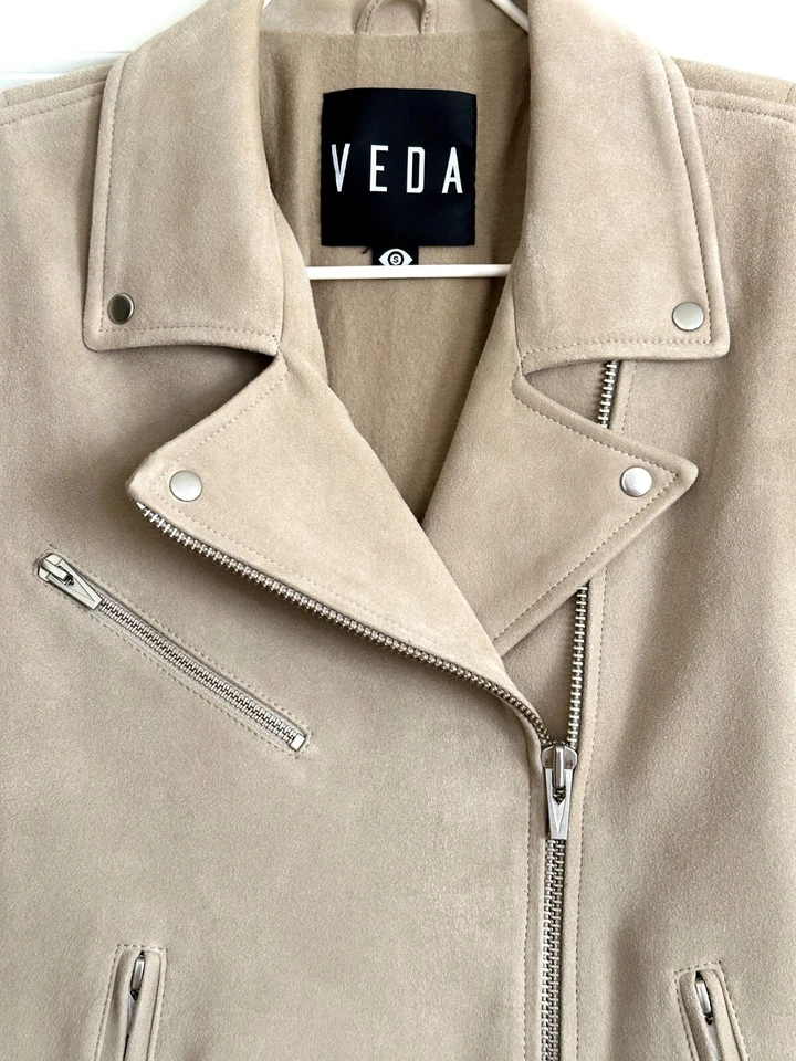 Chaqueta de moto VEDA de gamuza de cabra con cinturón en color topo talla S Foto 2 de 4