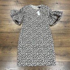 Banana Republic Dress Women 2 Leopard Print Ruffle Bell Short Sleeve Shimmer NWT