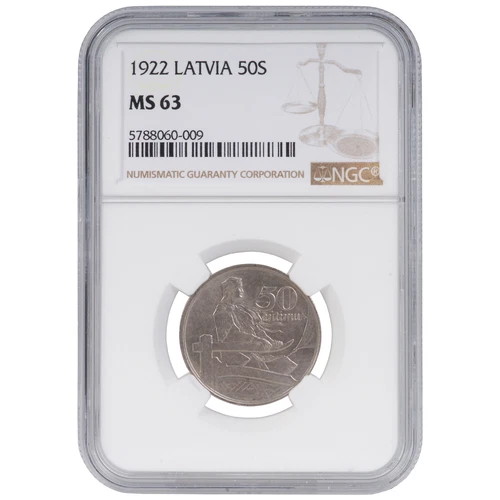 Coin in NGC slab "50 santimu 1922, Latvia, MS 63"