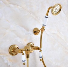 Gold Brass Wall Mount Bathroom Shower Faucet Hand Held Shower Mixer Tap Spray