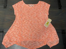 NWT GB Girls Gianni Bini Orange Gold SS Sweater Top Shirt Size Small Uneven Hem