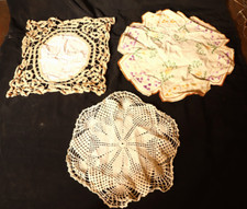 Lot of 3 Vintage Handmade Doilies & Embroidered Linens – Crochet & Needlework