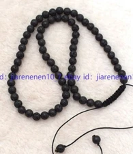 Natural 8mm Black Volcanic Rock Round Bead Gemstone Necklace 18 inch