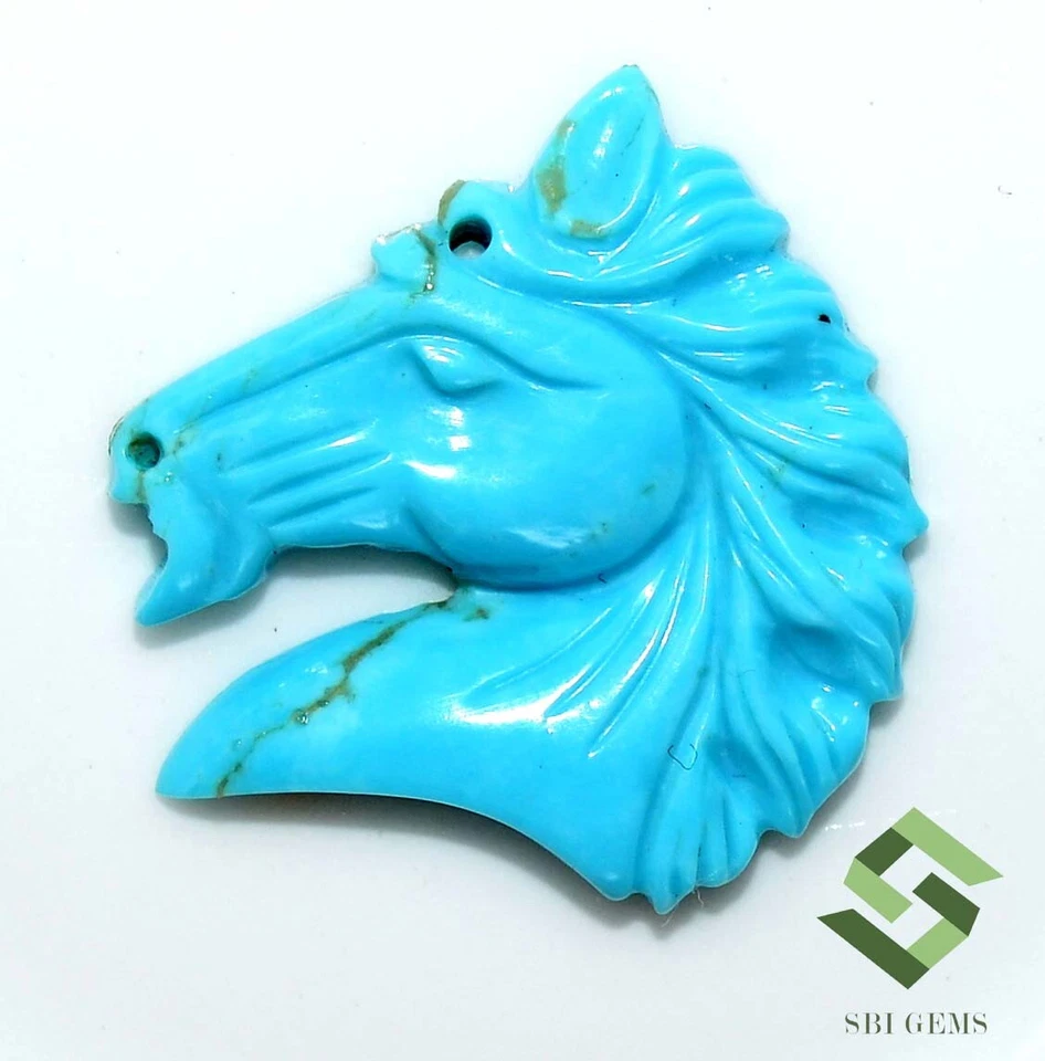 6.45 CTS Natural Turquoise Hand Made Carving 20x20 mm Beautiful Horse Shape Gems - Image 3 of 4