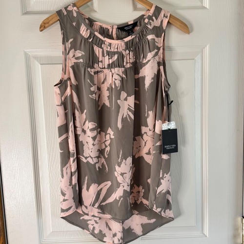 Simply Vera Vera Wang Floral Tank Top Sleeveless Blouse Pink Gray Small - Picture 7 of 8