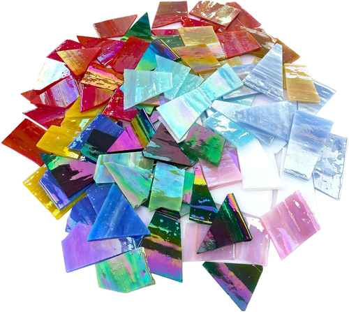 2.2LB Iridescent Mixed-Color Stained Glass Scraps - Irregular Mosaic Tiles,,,, - Picture 12 of 12