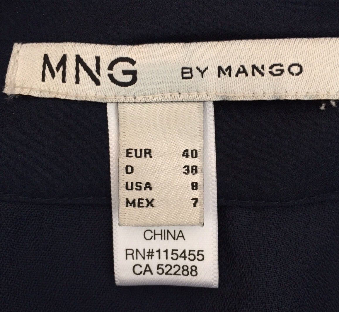 MNG Mango Skirt Womens Size 8 Navy Blue Lined Pleated Wrap Front