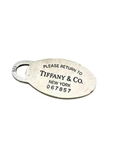 Please Tiffany & Co. Sterling Silver Oval Dog Tag Pendant - Monogrammed