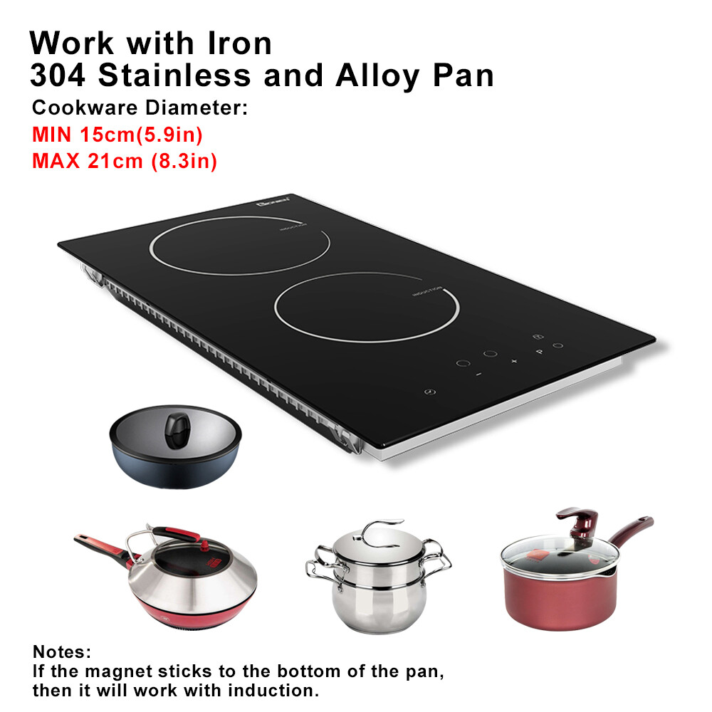 GIONIEN Electric Cooktop 12", 220V240V, 2 Burner Builtin Induction