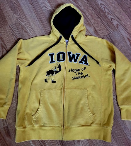 Iowa Hawkeyes Zip Up Hoodie Jacket Womens XL Home Of The Hawkeyes Herky E5