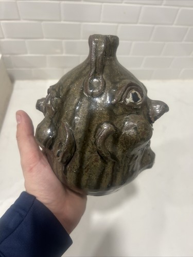 2004 Grace Nell Hewell Double/ Two Faced Pottery Grotesque Face Jug 7.5” Signed - Picture 9 of 13