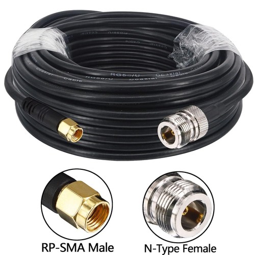 10M RG58/U Coax Cable with N Type(F) & RP-SMA (M) connectors Ham, CB ...