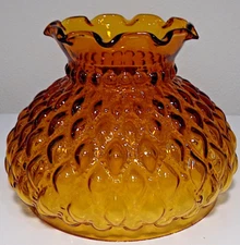 Vintage Colonial Quilted Diamond Amber Glass Student Lamp Shade 7" Fitter