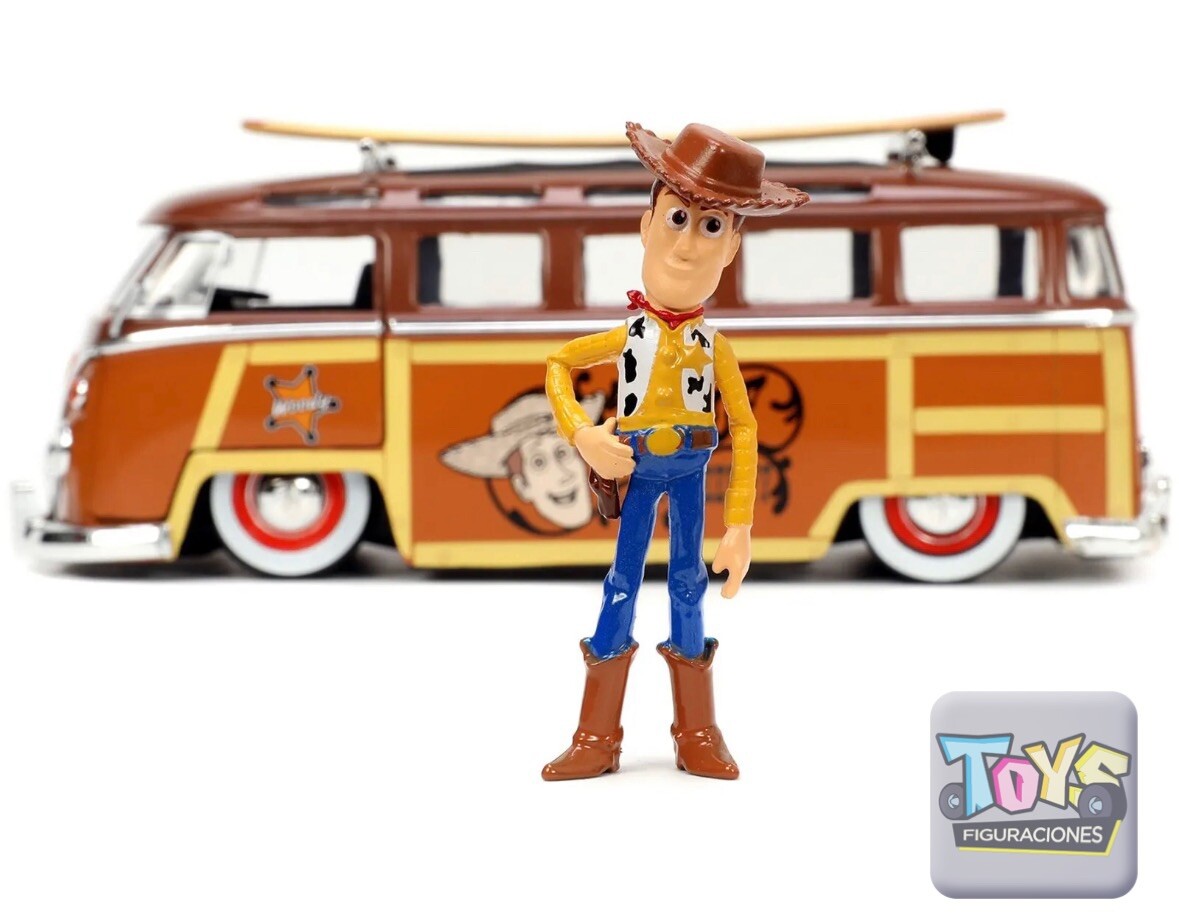 Jada VOLKSWAGEN T1 BUS BROWN W/ WOODY FIGURE & SURFBOAD 