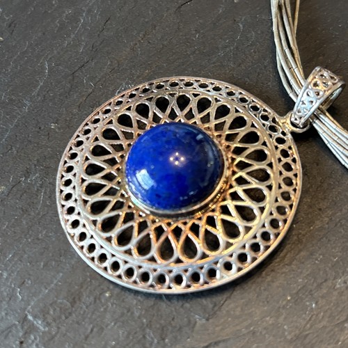 Milor Italy Sterling Silver Lapis Pendant 19” Liquid Silver Necklace Statement V - 第 7/16 張圖片