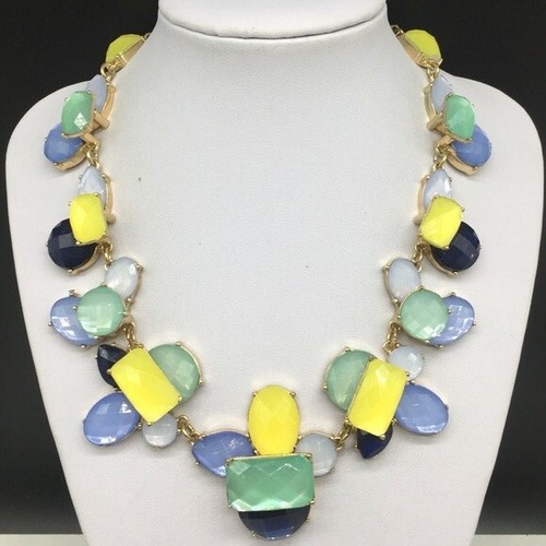 Talbots Yellow Green Multi Color Crystal Rhinestone Statement Necklace - Picture 3 of 5
