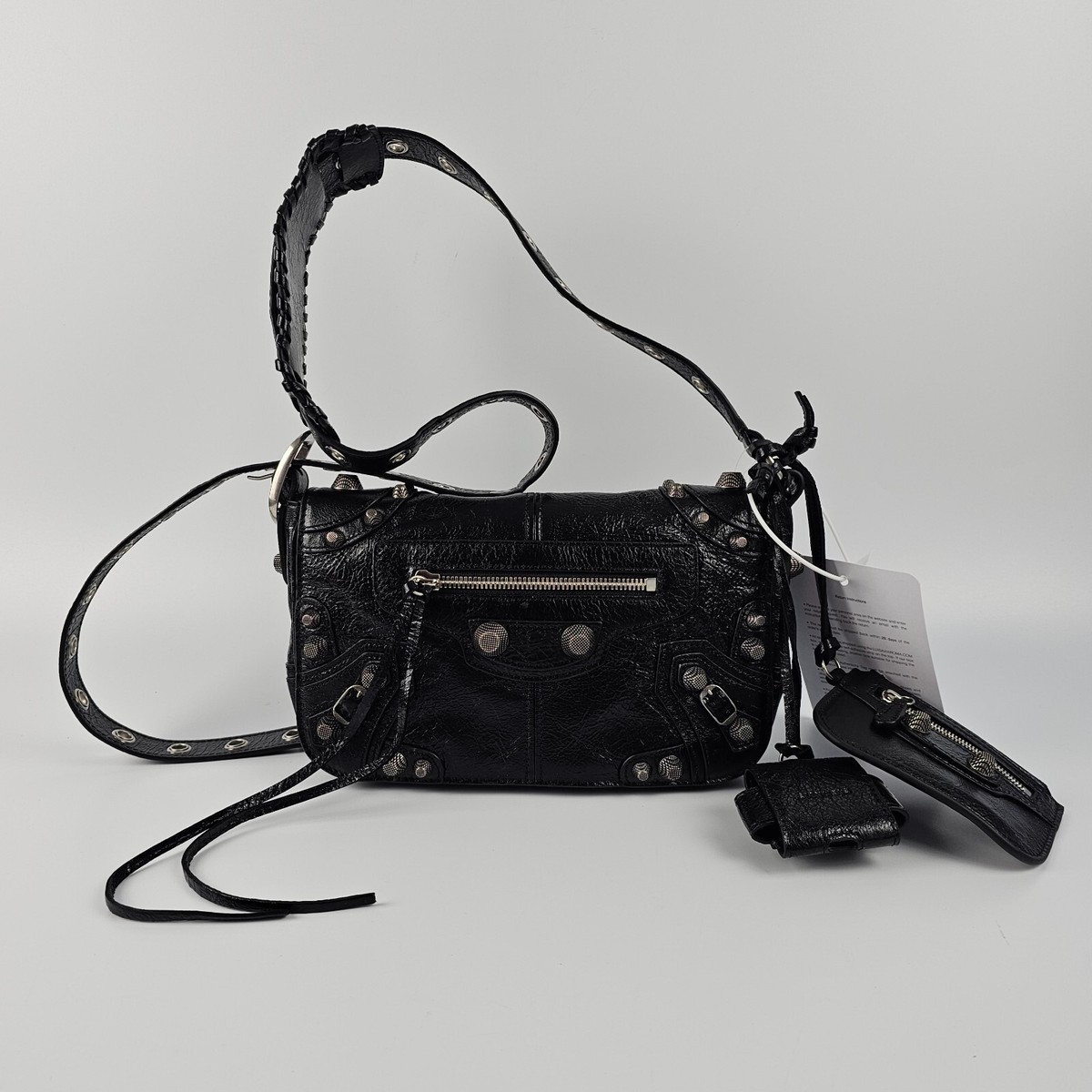 BALENCIAGA Le Cagole XS $2300 Black Arena Leather Flap Bag BALENCIAGA Le Cagole XS $2300 Black Arena Leather Flap Bag