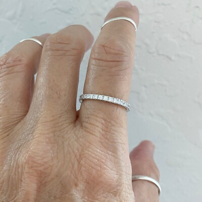 Wedding Rings For Women Sterling Silver Thin Clear CZ Band Ring